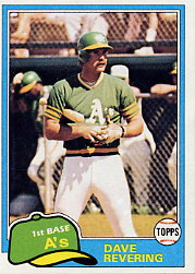 1981 Topps Baseball Cards      568     Dave Revering